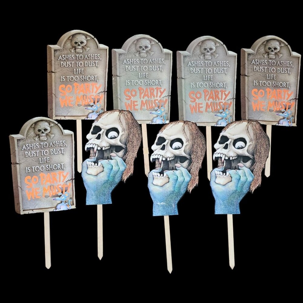 90s Halloween Decor Grave Tombstone On Stakes Creepy Skull American Greetings‎